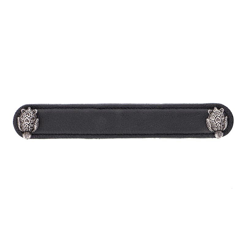 Leather Collection 6" (152mm) Tartaruga Pull in Black Leather in Antique Nickel