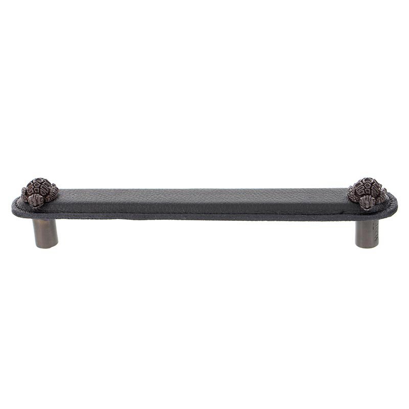Leather Collection 6" (152mm) Tartaruga Pull in Black Leather in Oil Rubbed Bronze