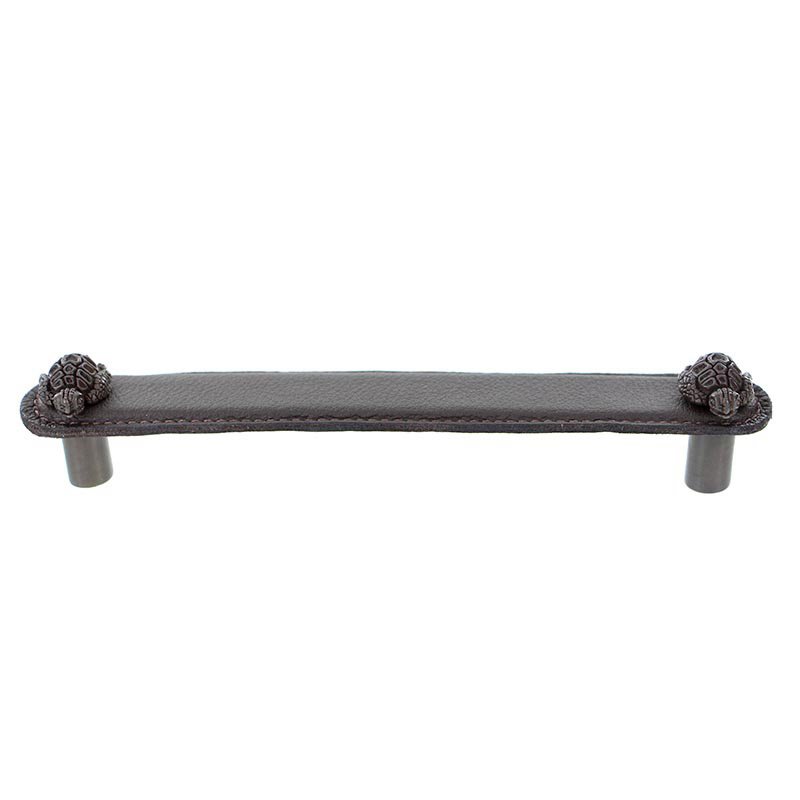 Leather Collection 6" (152mm) Tartaruga Pull in Brown Leather in Oil Rubbed Bronze