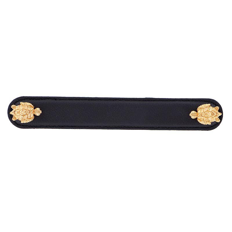 Leather Collection 6" (152mm) Tartaruga Pull in Black Leather in Polished Gold