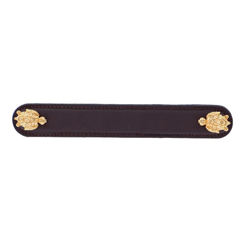 Leather Collection 6" (152mm) Tartaruga Pull in Brown Leather in Polished Gold