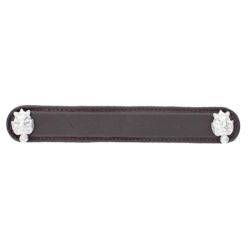 Leather Collection 6" (152mm) Tartaruga Pull in Brown Leather in Polished Nickel