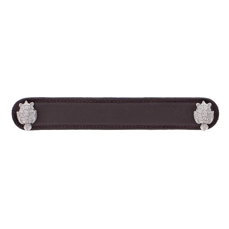 Leather Collection 6" (152mm) Tartaruga Pull in Brown Leather in Satin Nickel