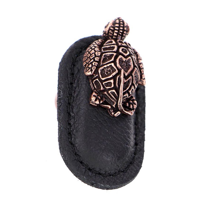Leather Collection Tartaruga Knob in Black Leather in Antique Copper