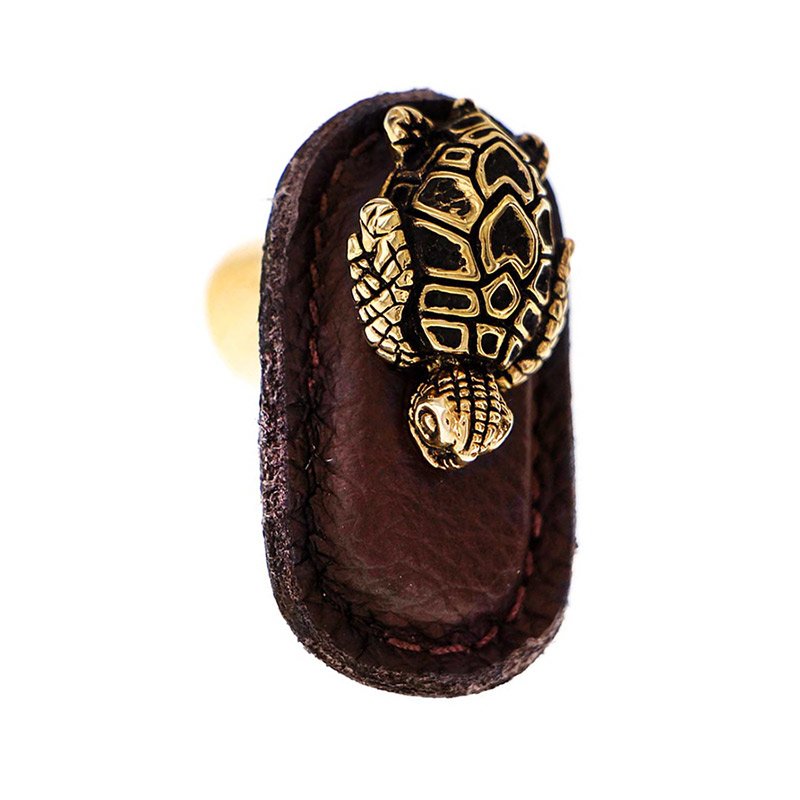 Leather Collection Tartaruga Knob in BrownLeather in Antique Gold