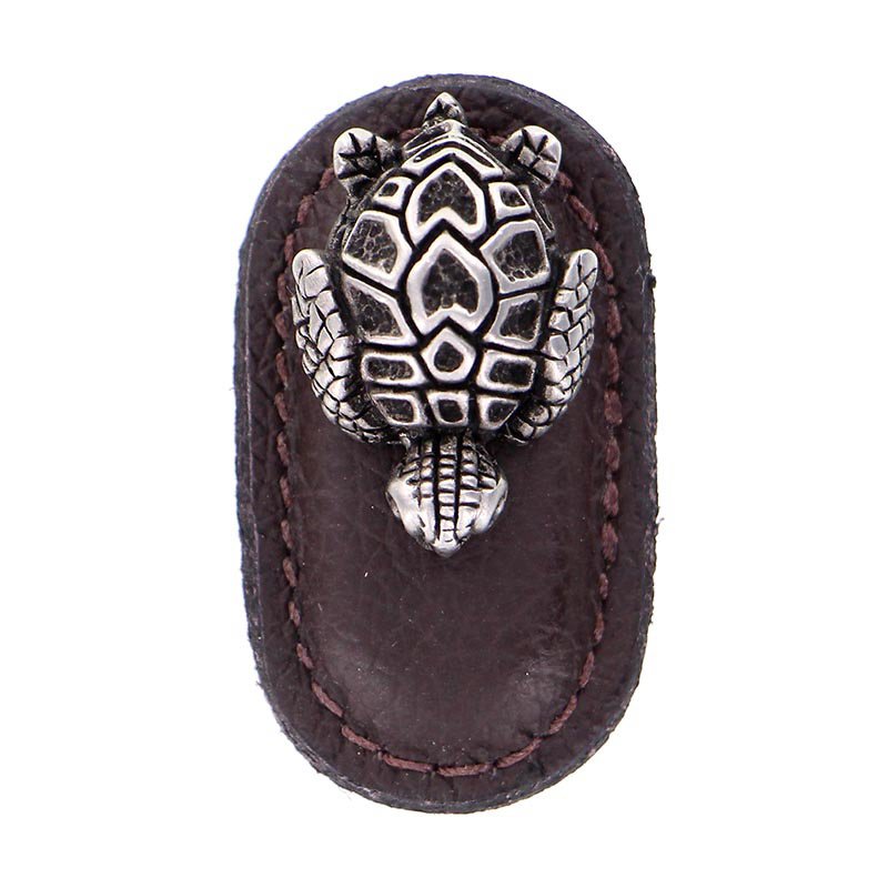Leather Collection Tartaruga Knob in BrownLeather in Antique Nickel