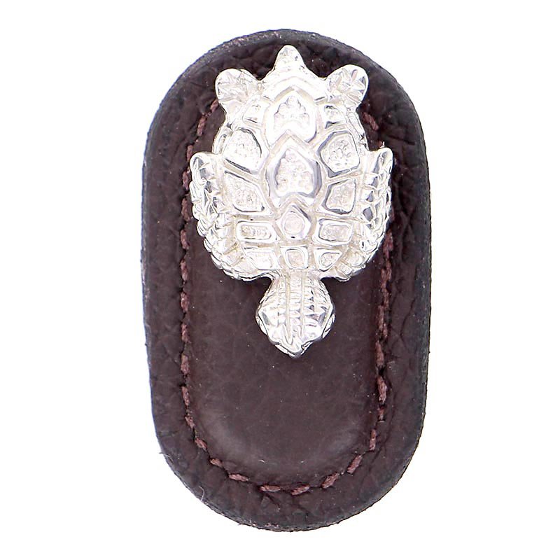 Leather Collection Tartaruga Knob in BrownLeather in Polished Nickel