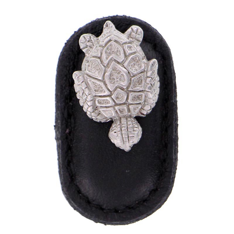 Leather Collection Tartaruga Knob in Black Leather in Satin Nickel