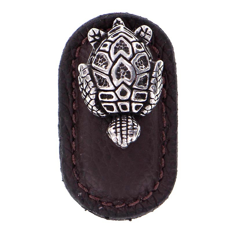 Leather Collection Tartaruga Knob in BrownLeather in Vintage Pewter