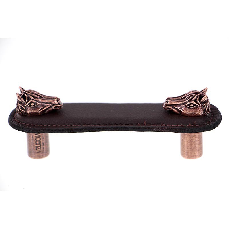 Leather Collection 3" (76mm) Cavallo Pull in Brown Leather in Antique Copper