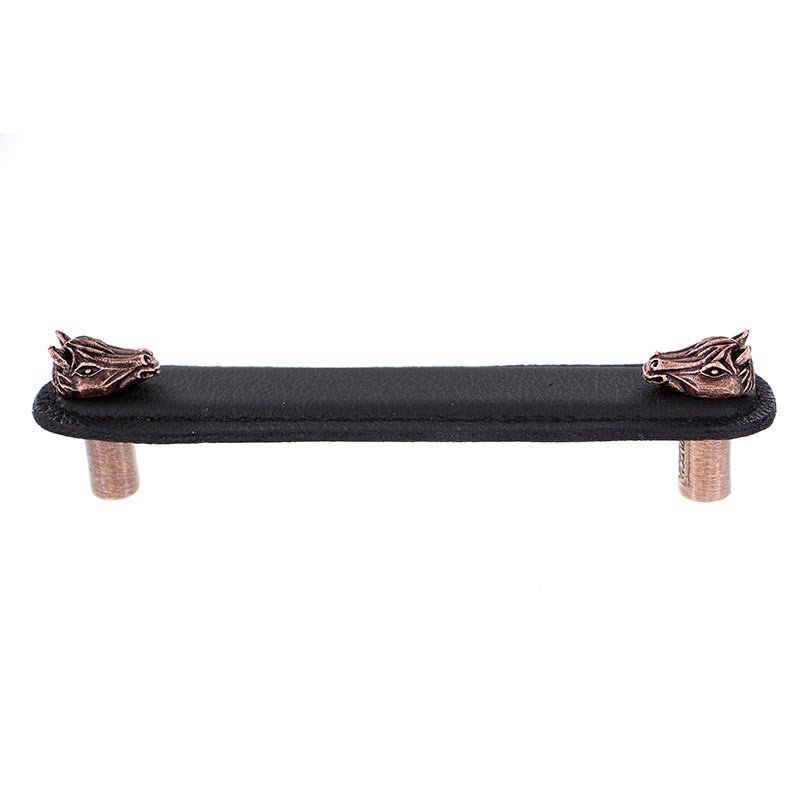 Leather Collection 5" (128mm) Cavallo Pull in Black Leather in Antique Copper