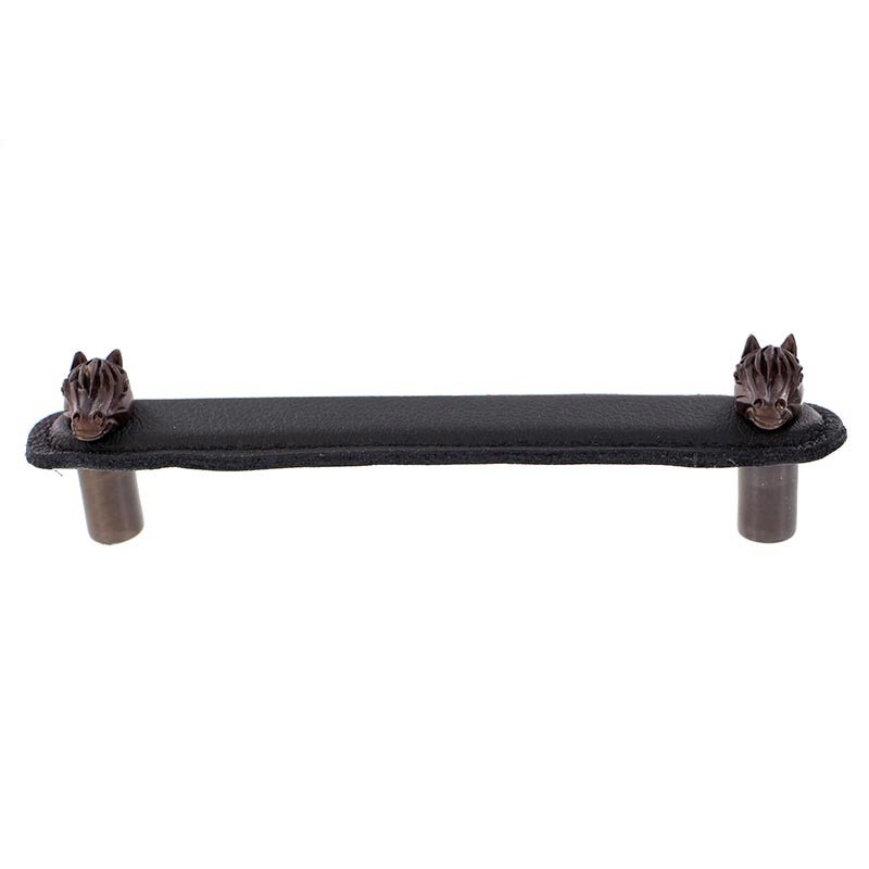 Leather Collection 5" (128mm) Cavallo Pull in Black Leather in Oil Rubbed Bronze