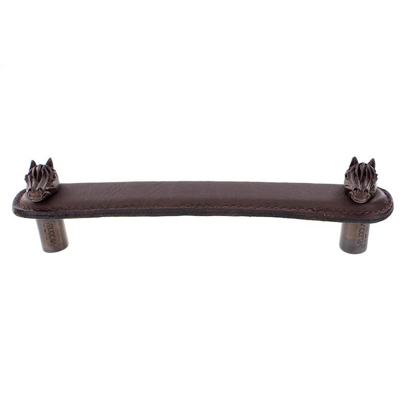 Leather Collection 5" (128mm) Cavallo Pull in Brown Leather in Oil Rubbed Bronze