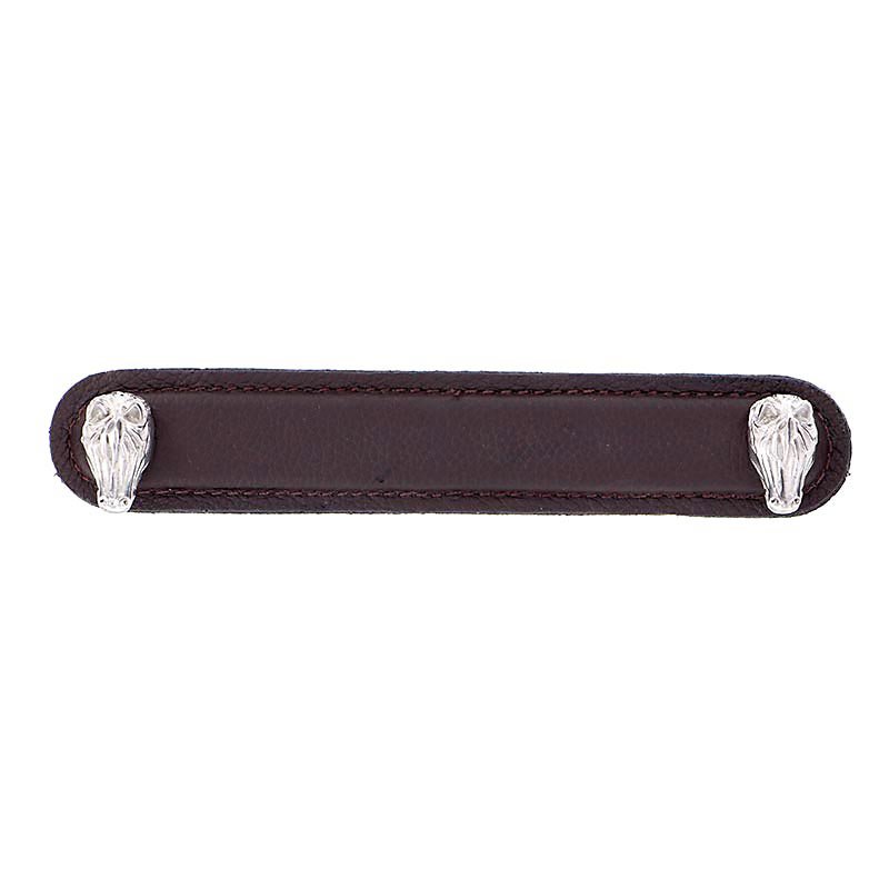 Leather Collection 5" (128mm) Cavallo Pull in Brown Leather in Polished Nickel