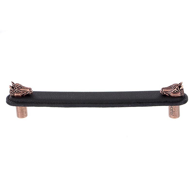Leather Collection 6" (152mm) Cavallo Pull in Black Leather in Antique Copper