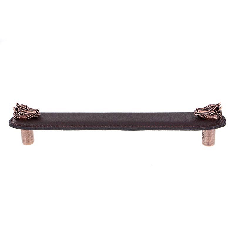 Leather Collection 6" (152mm) Cavallo Pull in Brown Leather in Antique Copper