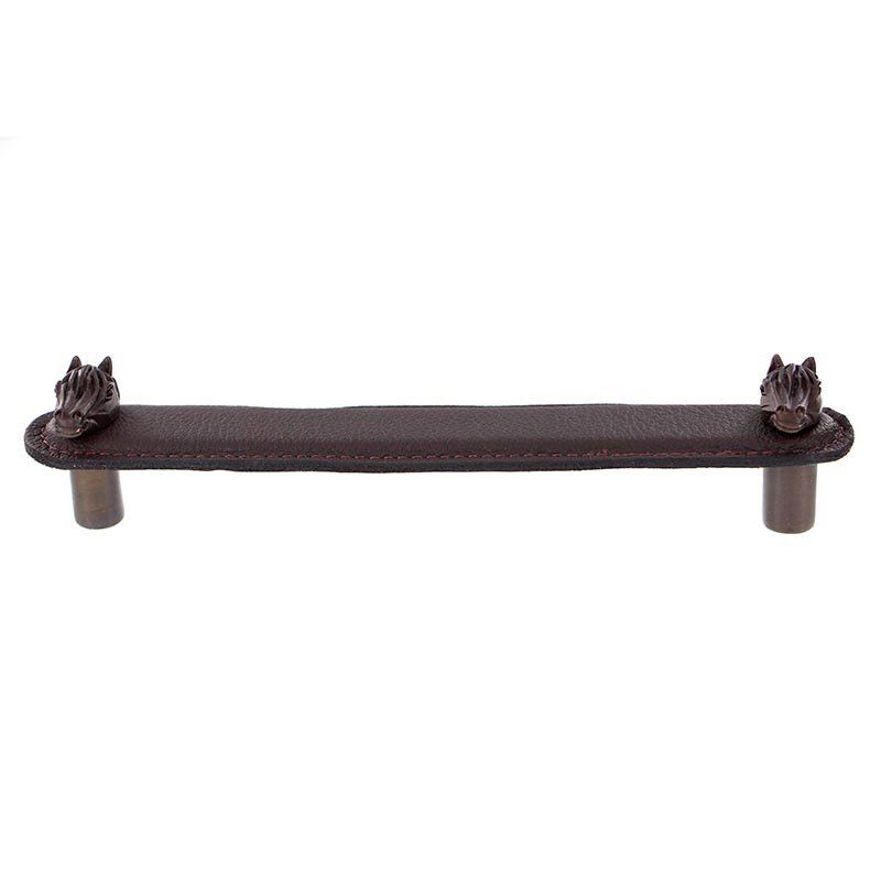 Leather Collection 6" (152mm) Cavallo Pull in Brown Leather in Oil Rubbed Bronze