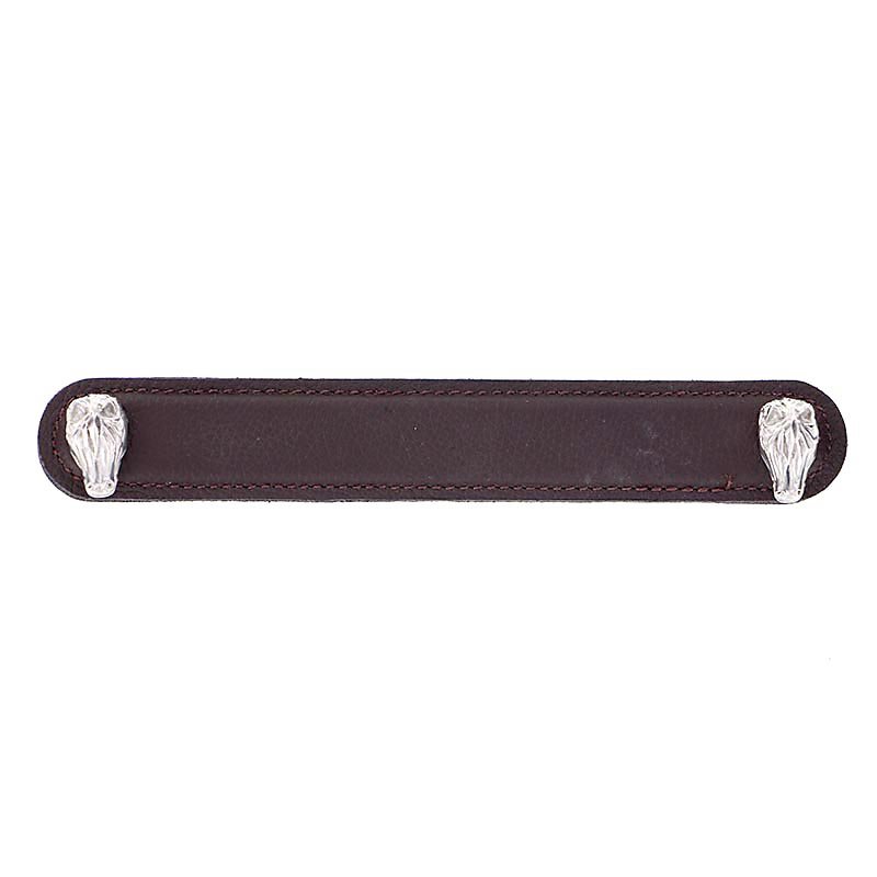 Leather Collection 6" (152mm) Cavallo Pull in Brown Leather in Polished Nickel