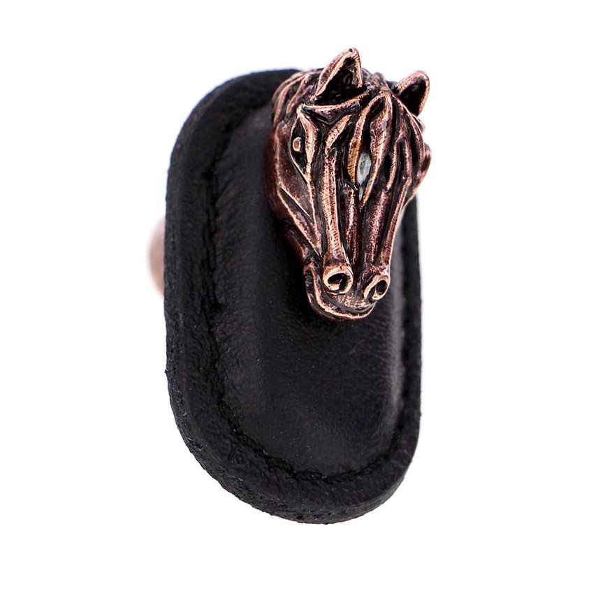 Leather Collection Cavallo Knob in Black Leather in Antique Copper