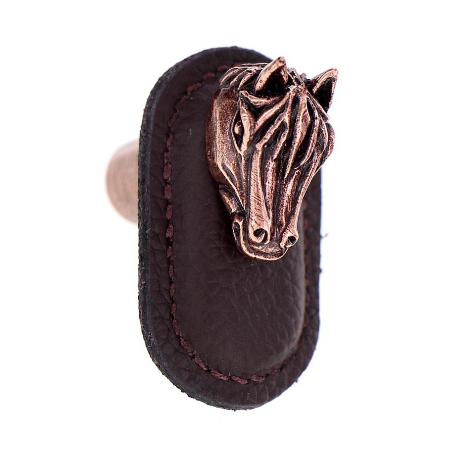 Leather Collection Cavallo Knob in Brown Leather in Antique Copper