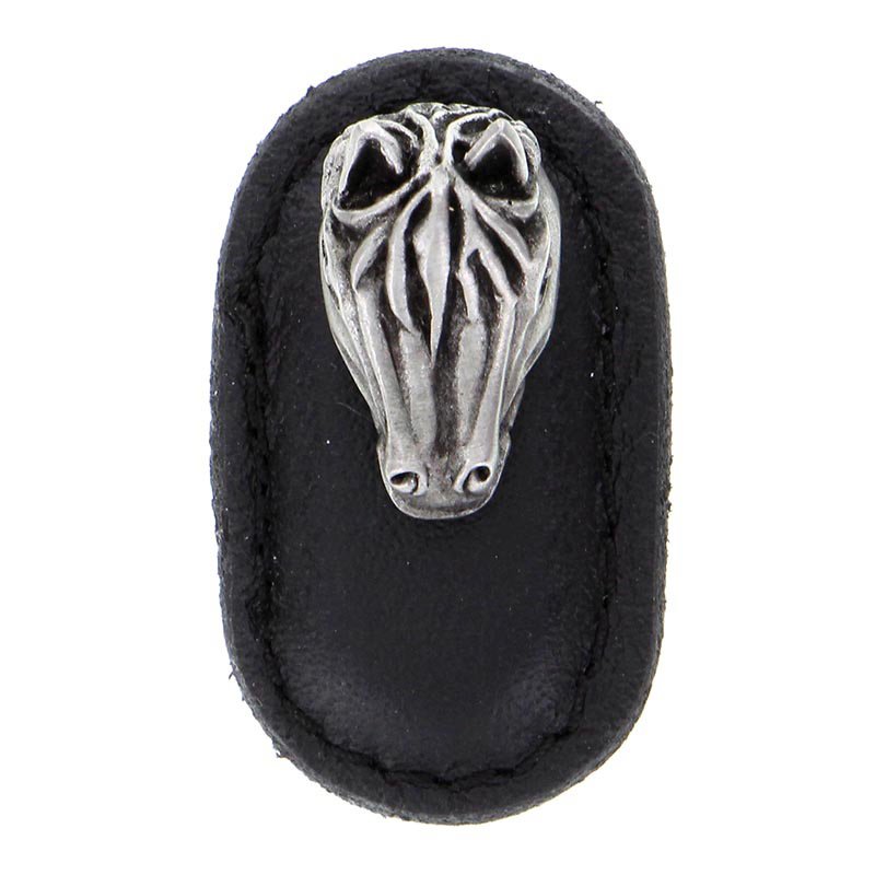 Leather Collection Cavallo Knob in Black Leather in Antique Nickel
