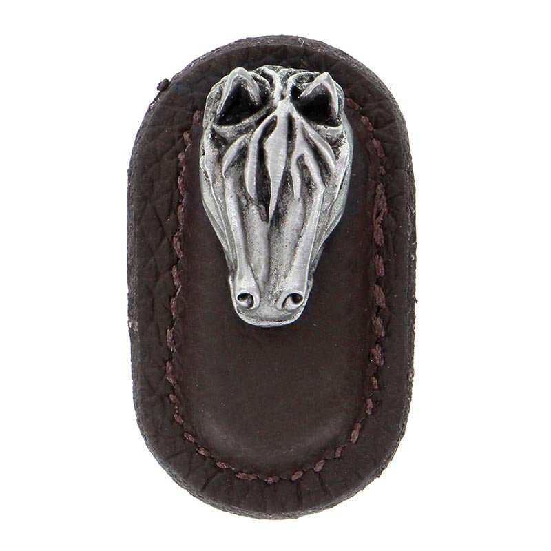 Leather Collection Cavallo Knob in Brown Leather in Antique Nickel