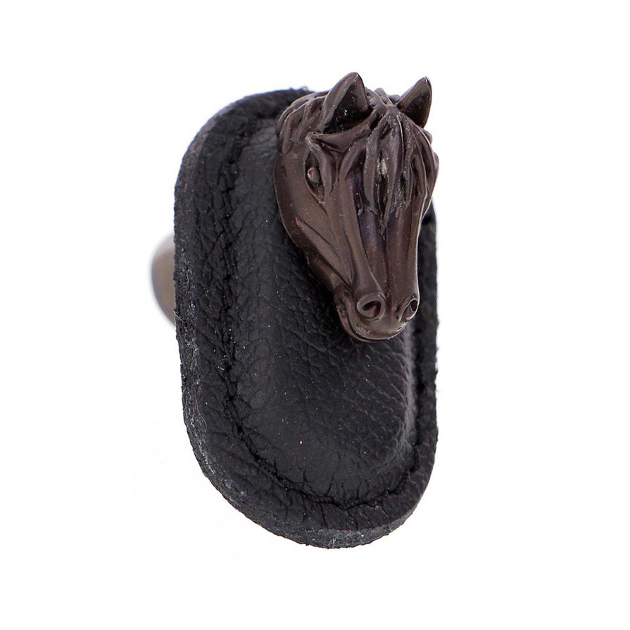 Leather Collection Cavallo Knob in Black Leather in Oil Rubbed Bronze