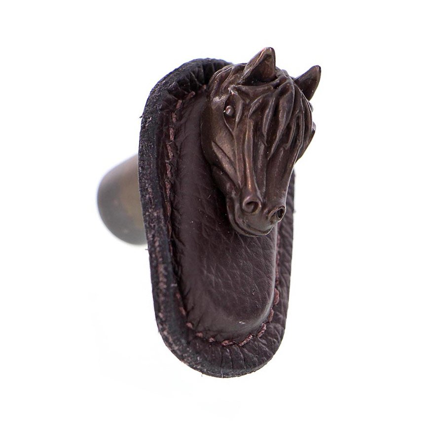 Leather Collection Cavallo Knob in Brown Leather in Oil Rubbed Bronze