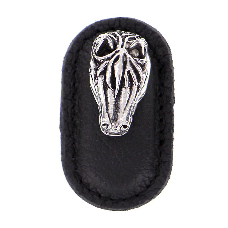 Leather Collection Cavallo Knob in Black Leather in Vintage Pewter