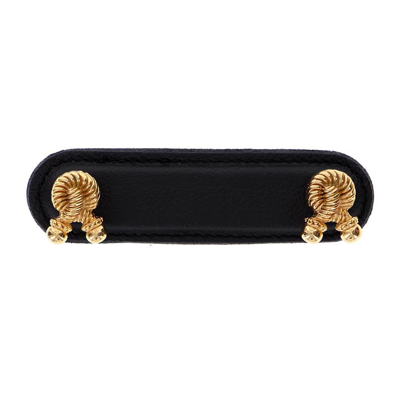 Leather Collection 3" (76mm) Bonata Pull in Black Leather in Polished Gold