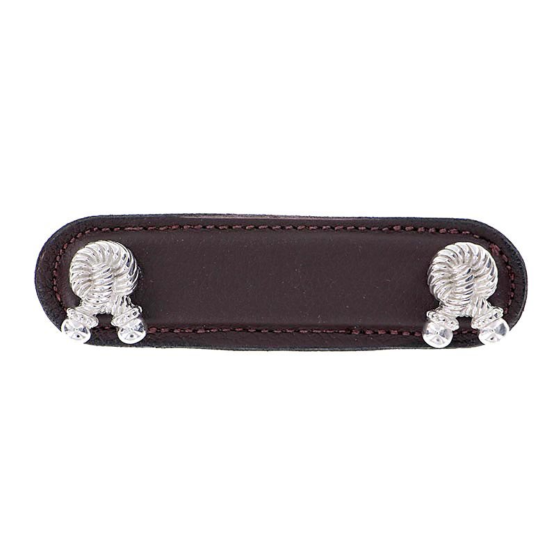 Leather Collection 3" (76mm) Bonata Pull in Brown Leather in Polished Nickel