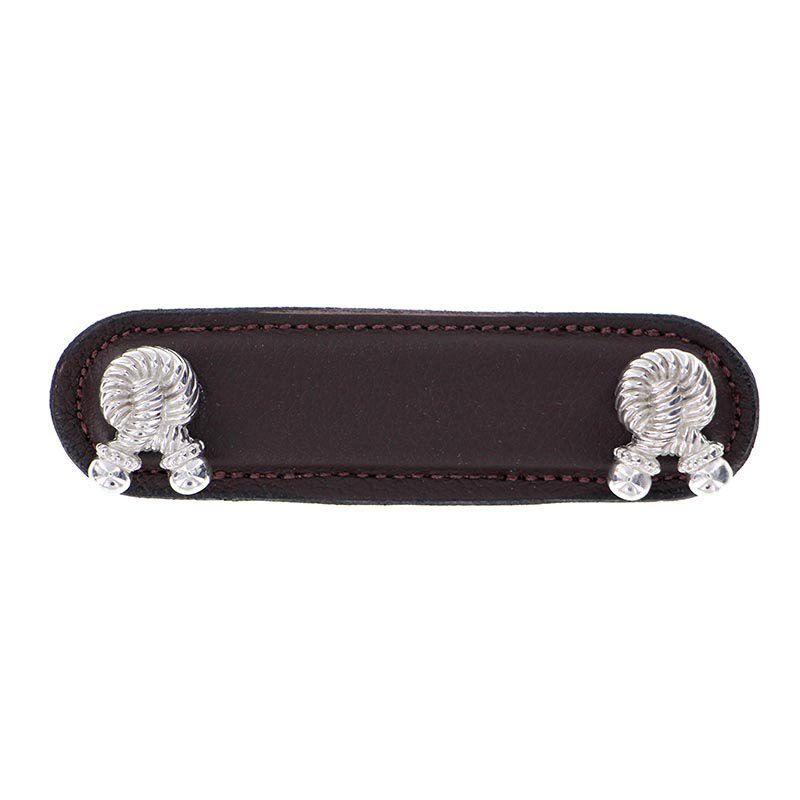 Leather Collection 3" (76mm) Bonata Pull in Brown Leather in Polished Silver