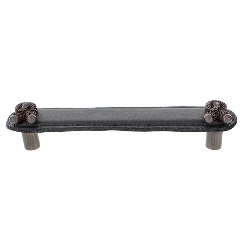 Leather Collection 5" (128mm) Bonata Pull in Black Leather in Oil Rubbed Bronze