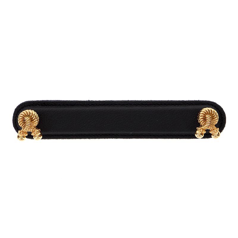 Leather Collection 5" (128mm) Bonata Pull in Black Leather in Polished Gold