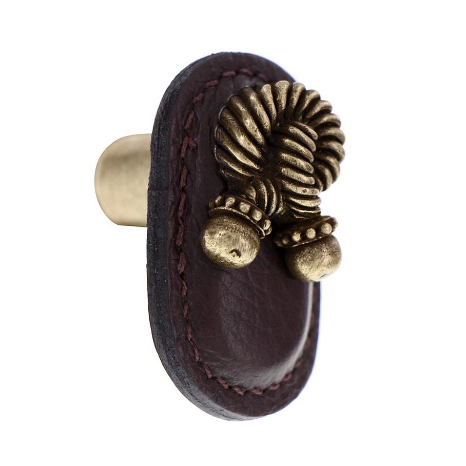 Leather Collection Bonata Knob in Brown Leather in Antique Brass