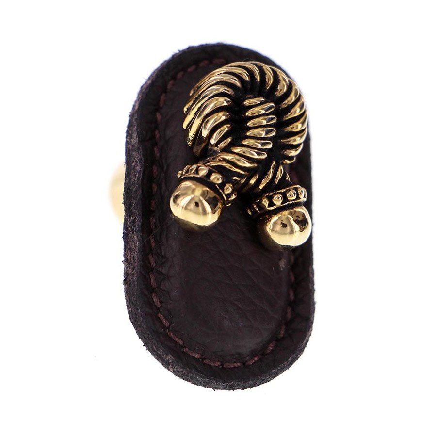 Leather Collection Bonata Knob in Brown Leather in Antique Gold