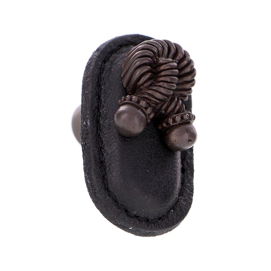 Leather Collection Bonata Knob in Black Leather in Oil Rubbed Bronze
