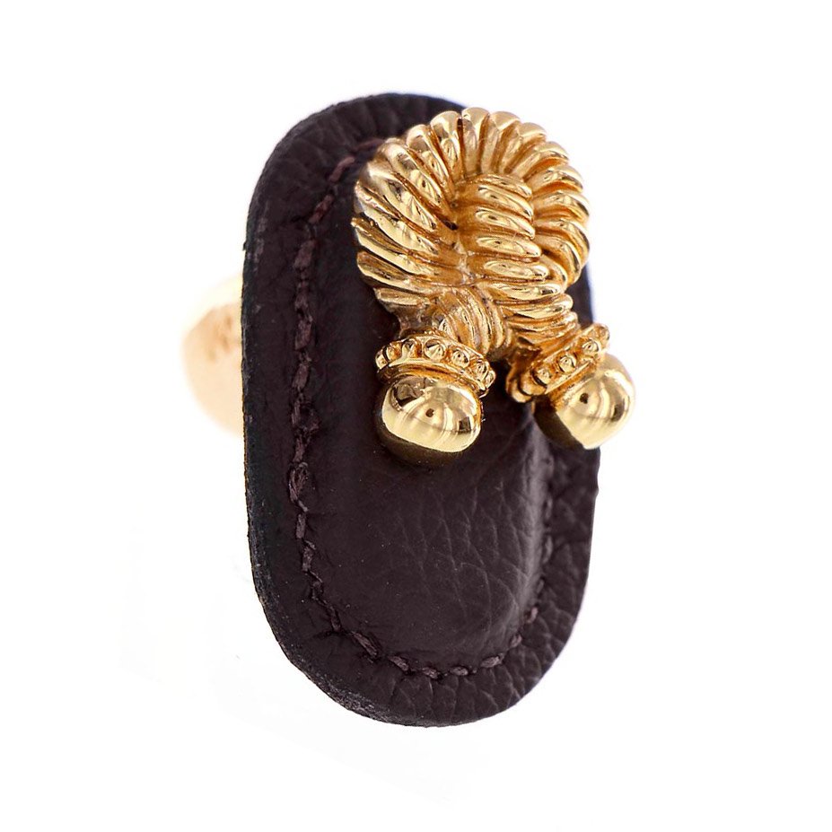 Leather Collection Bonata Knob in Brown Leather in Polished Gold