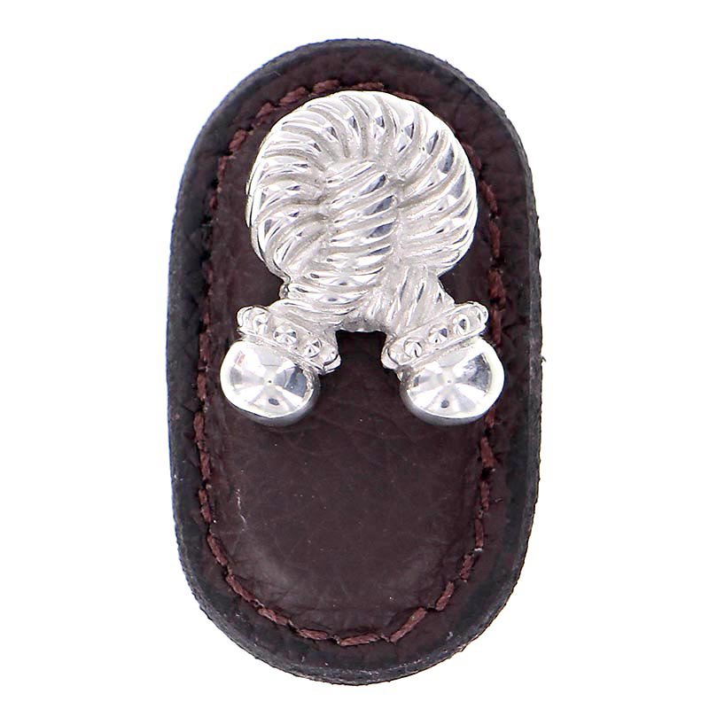 Leather Collection Bonata Knob in Brown Leather in Polished Nickel