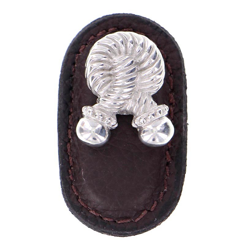 Leather Collection Bonata Knob in Brown Leather in Polished Silver