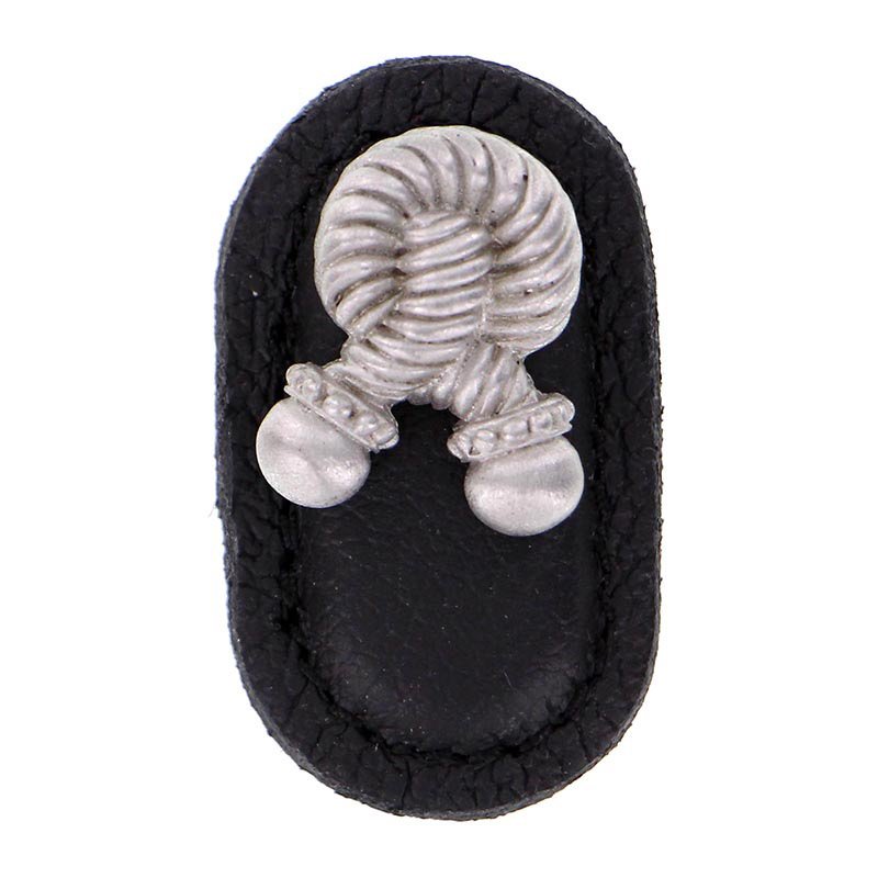 Leather Collection Bonata Knob in Black Leather in Satin Nickel