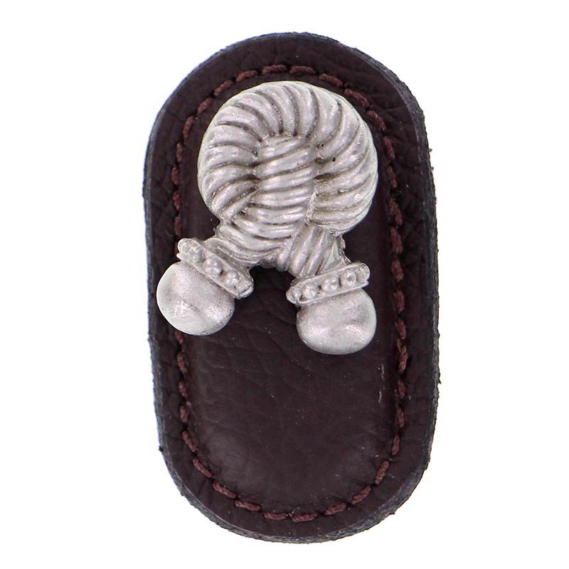 Leather Collection Bonata Knob in Brown Leather in Satin Nickel