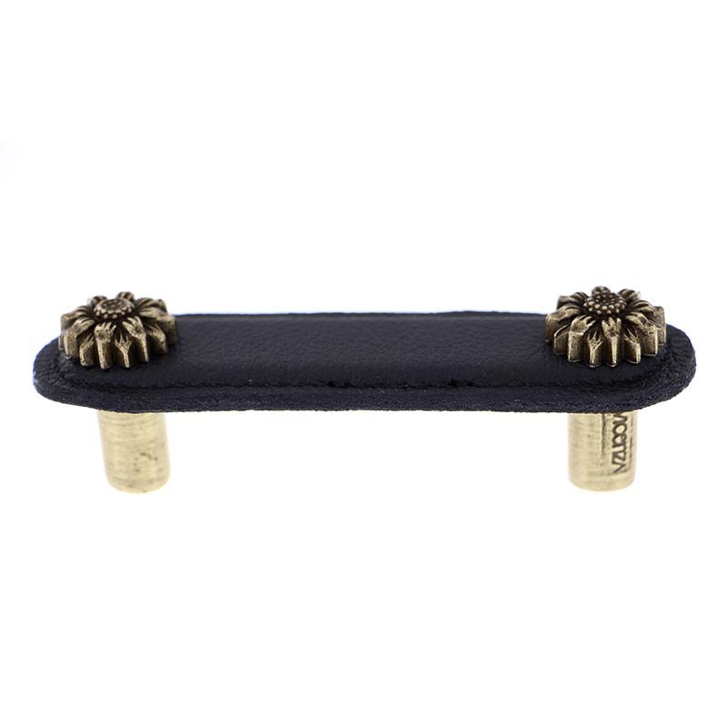 Leather Collection 3" (76mm) Margherita Pull in Black Leather in Antique Brass