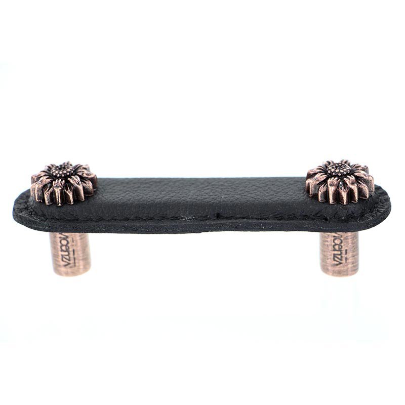 Leather Collection 3" (76mm) Margherita Pull in Black Leather in Antique Copper