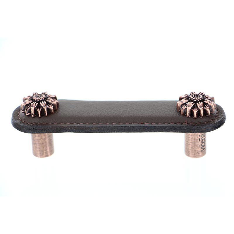 Leather Collection 3" (76mm) Margherita Pull in Brown Leather in Antique Copper