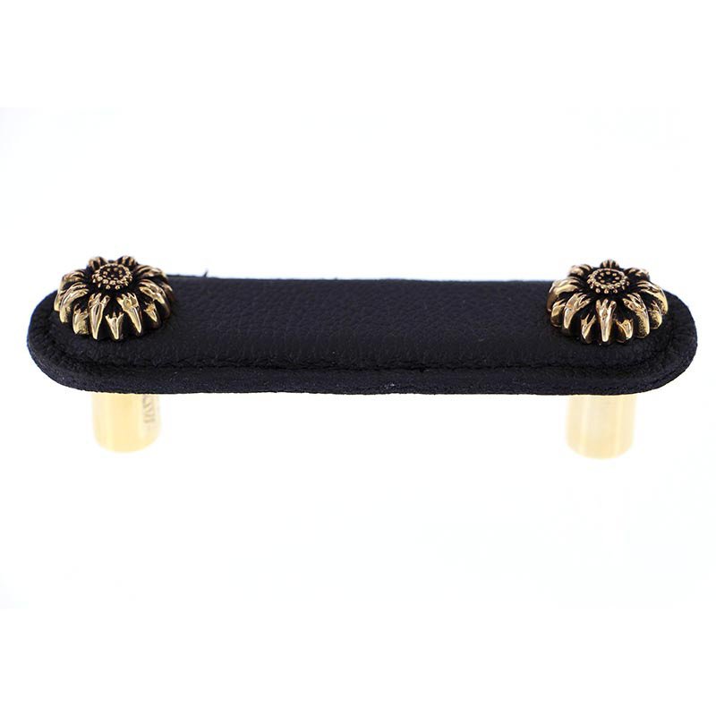Leather Collection 3" (76mm) Margherita Pull in Black Leather in Antique Gold