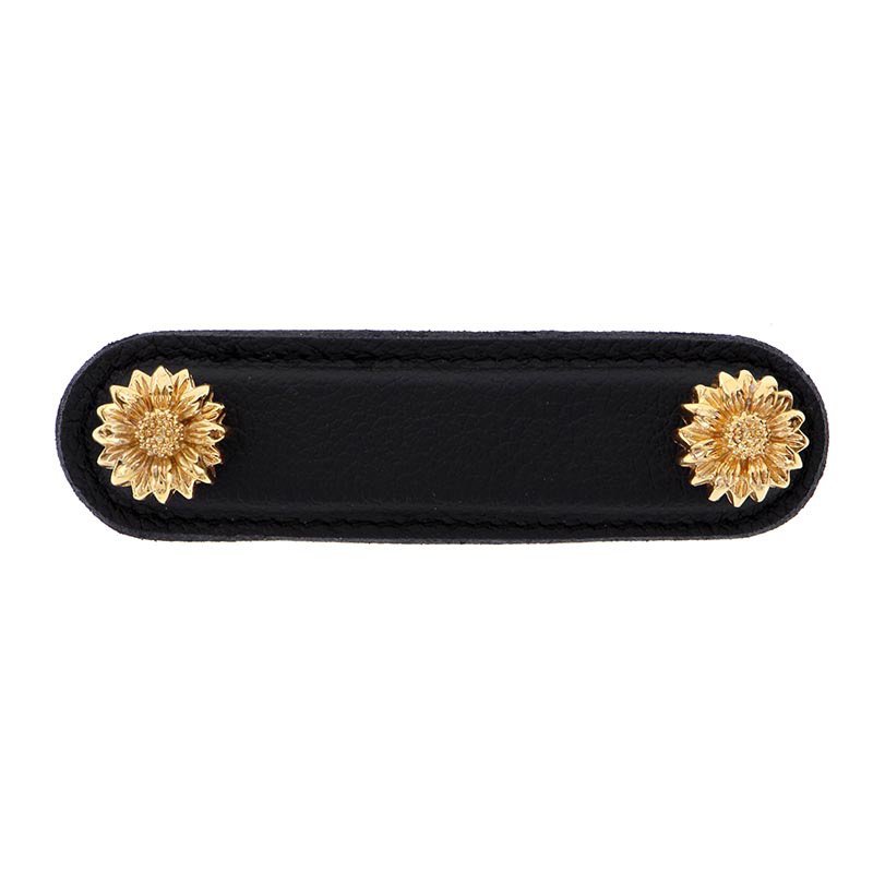 Leather Collection 3" (76mm) Margherita Pull in Black Leather in Polished Gold