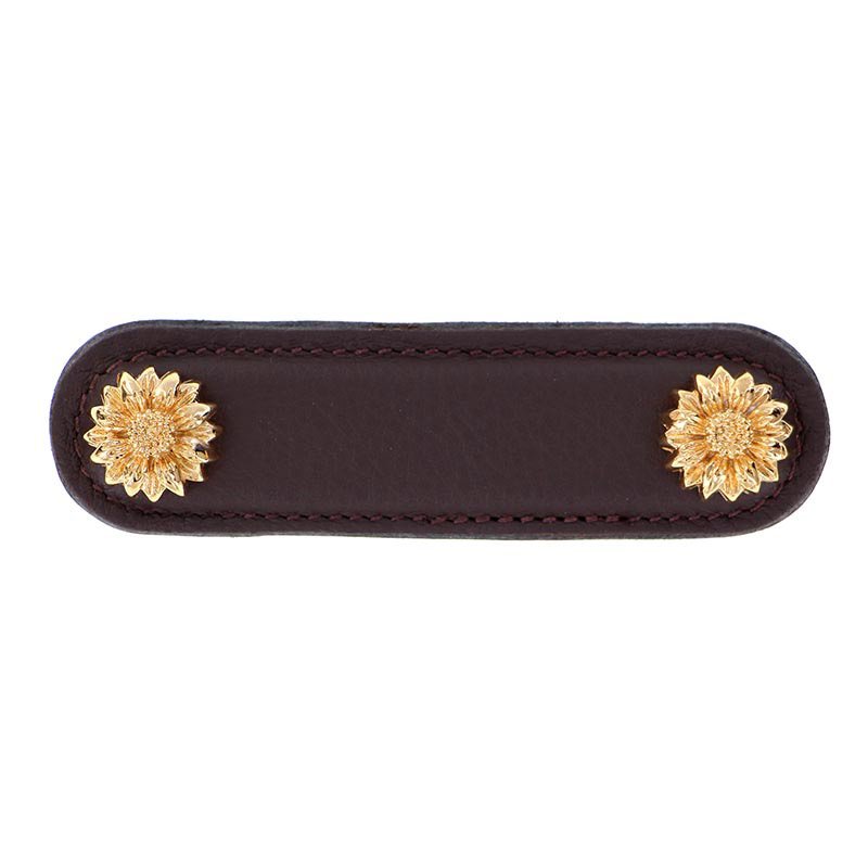 Leather Collection 3" (76mm) Margherita Pull in Brown Leather in Polished Gold