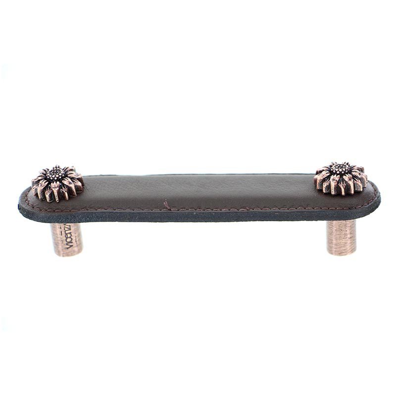Leather Collection 4" (102mm) Margherita Pull in Brown Leather in Antique Copper