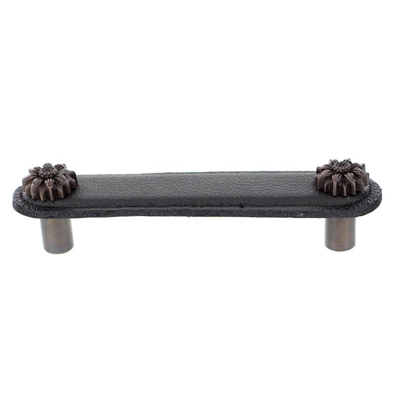 Leather Collection 4" (102mm) Margherita Pull in Black Leather in Oil Rubbed Bronze
